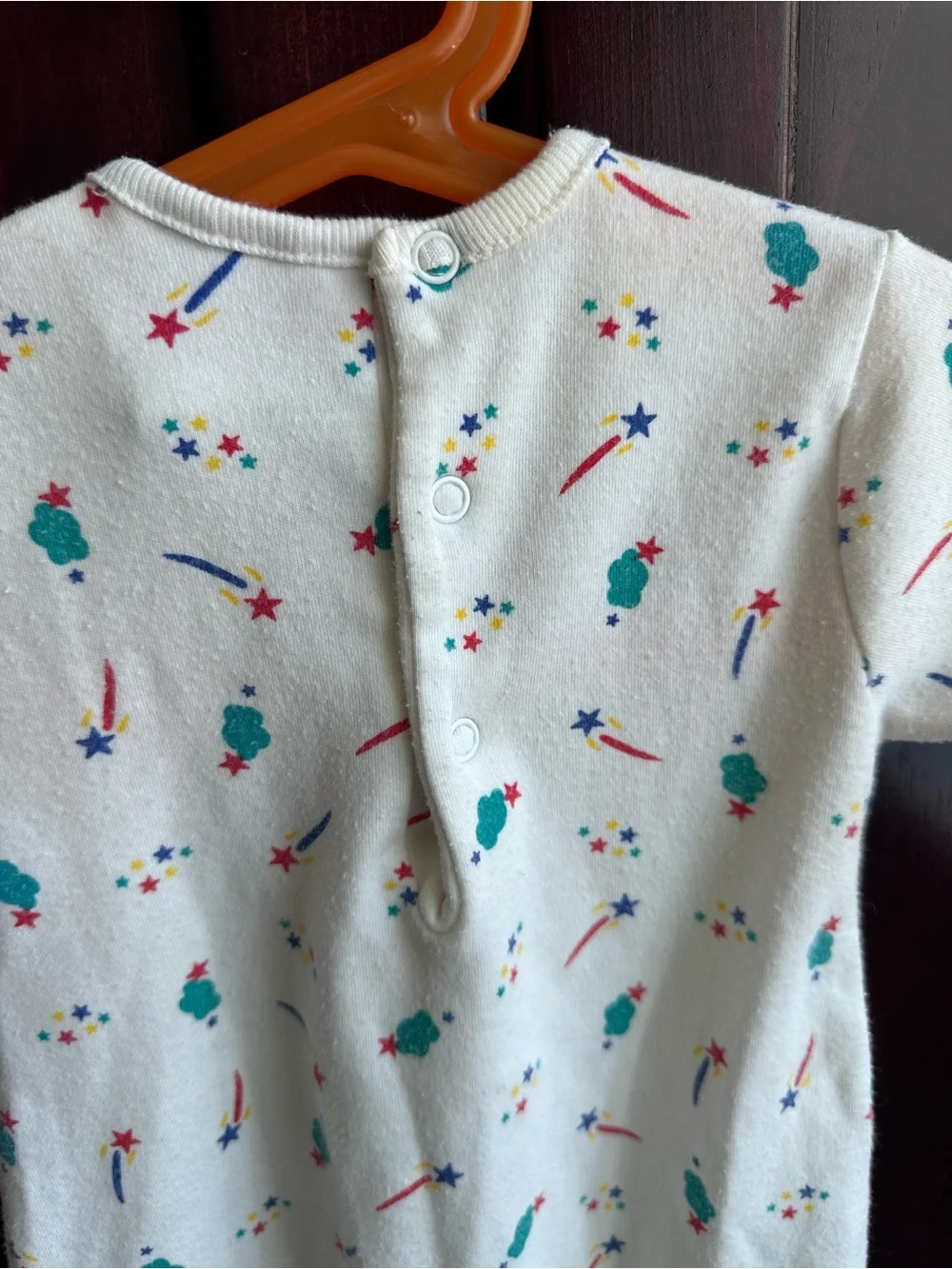 Vintage Printed Baby One-Piece with Playful Teal & Red Accents